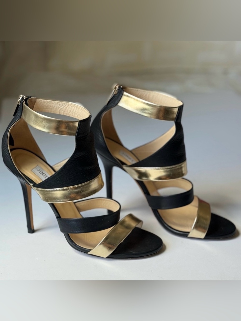 Jimmy Choo Besso Black and Gold Women's stiletto Heels